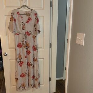 O'Neill Floral Print Maxi Dress - Peach and Cream